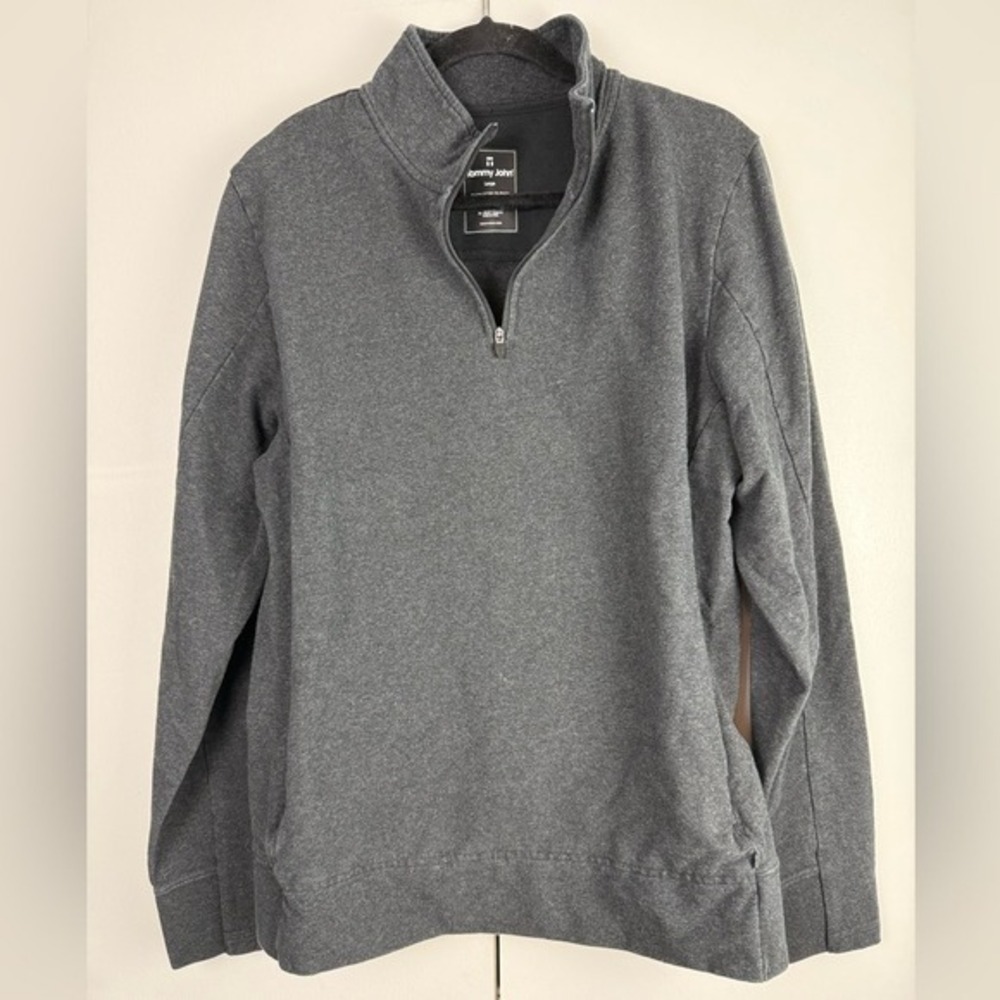 Tommy John Mens Large‎ Gray Pima Cotton Spandex Quarter Zip Pullover Sweater L